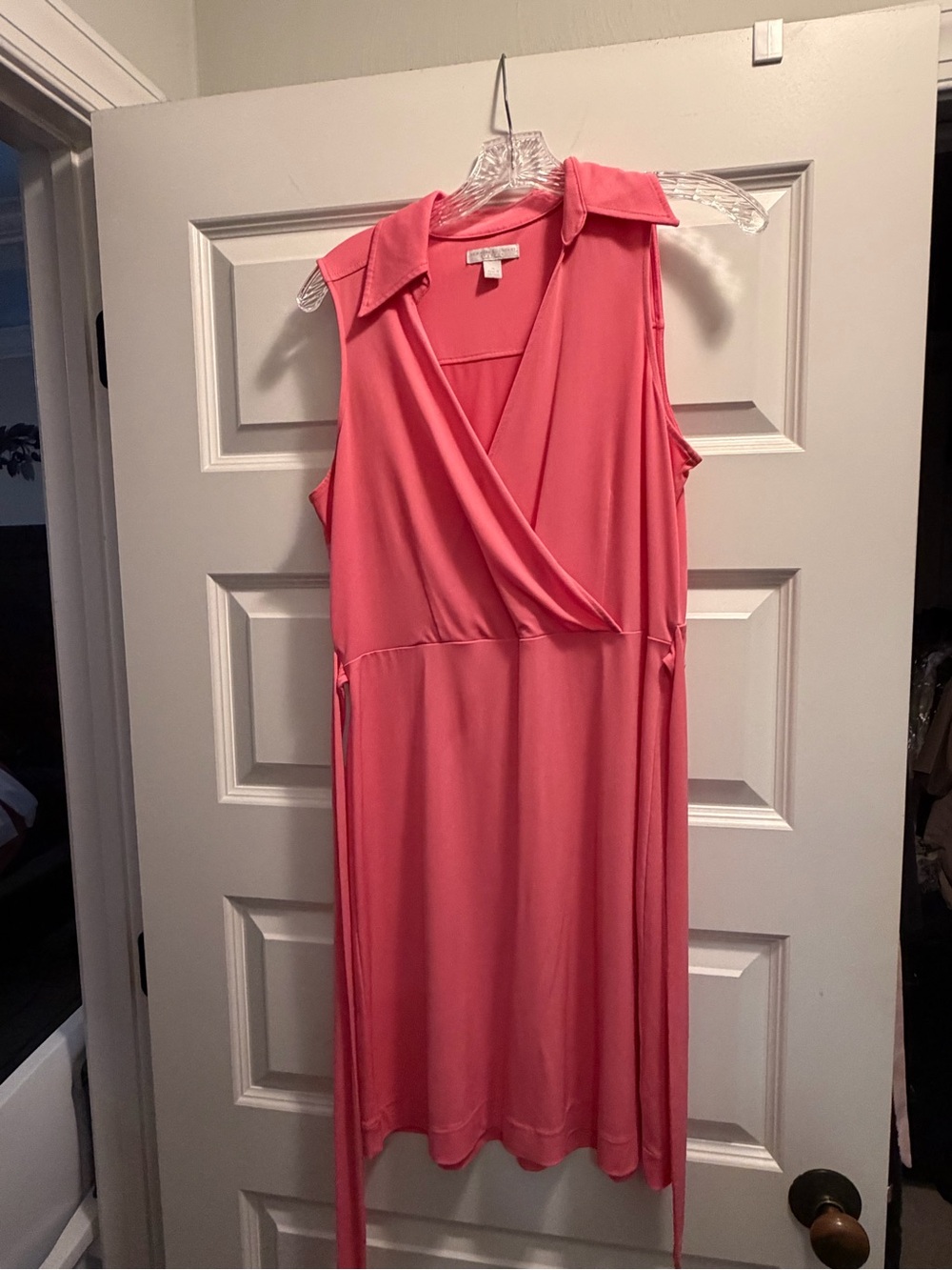 New York & Company Coral Pink Sleeveless Wrap Dress